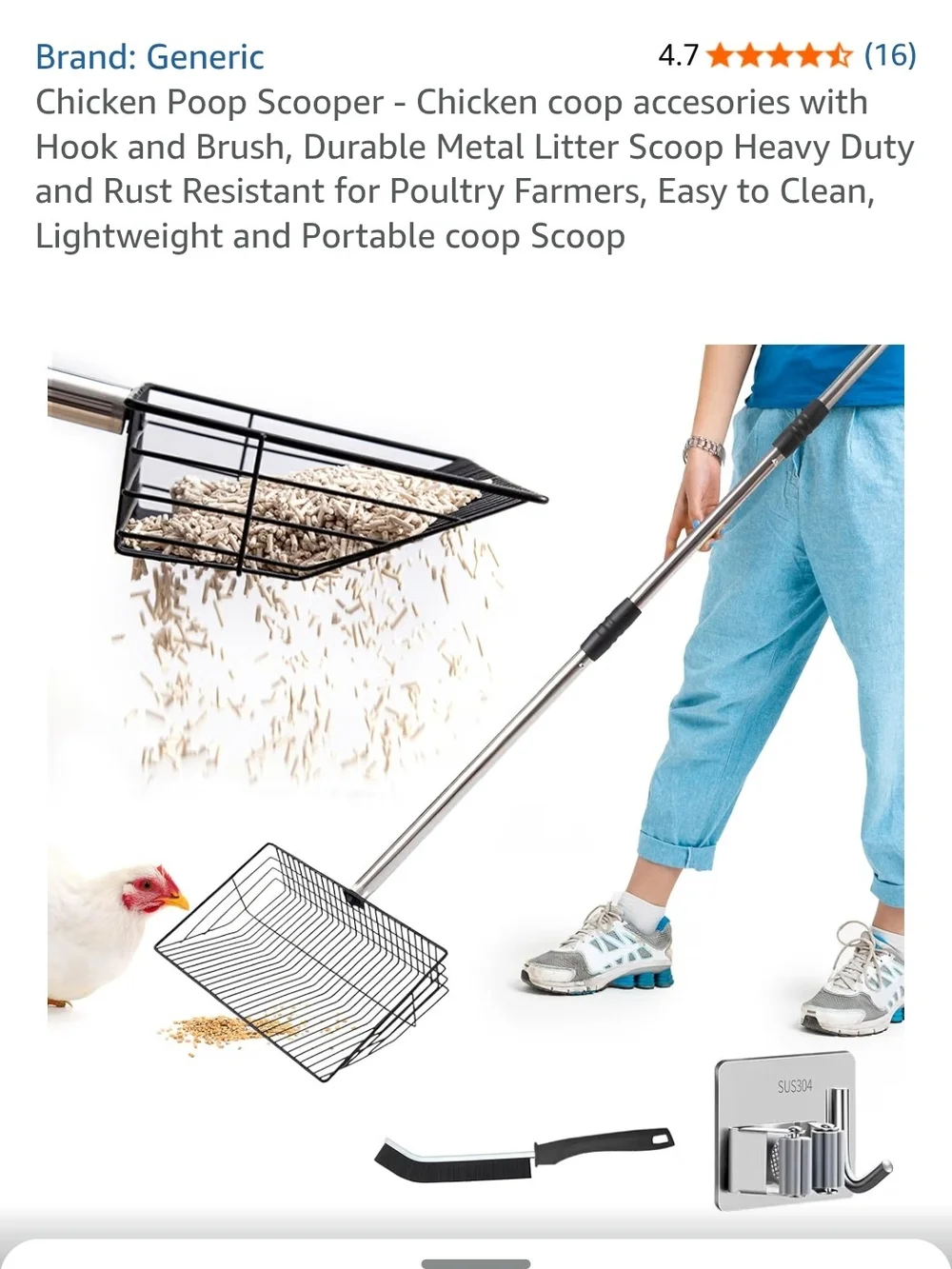 Black Poultry Scoop with Telescoping Handle